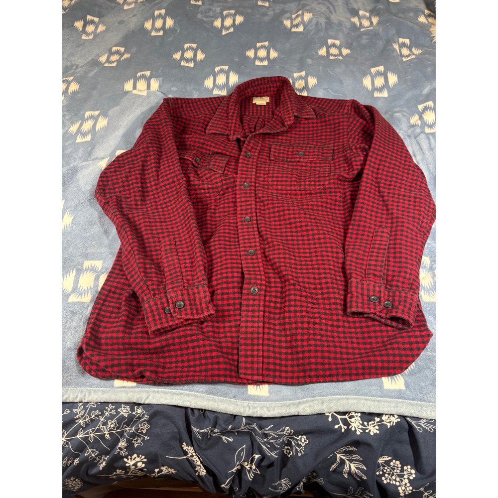 LL Bean Mens Red Black Buffalo Check Flannel Shirt Traditional Fit Large L-REG